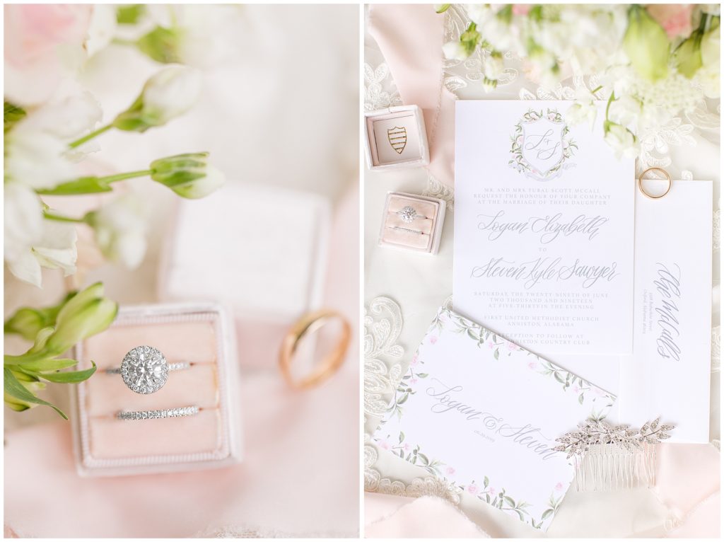 Romantic spring wedding invitation suite with water color and calligraphy Anniston Country Club | Wedding Photographers in Birmingham, Alabama
