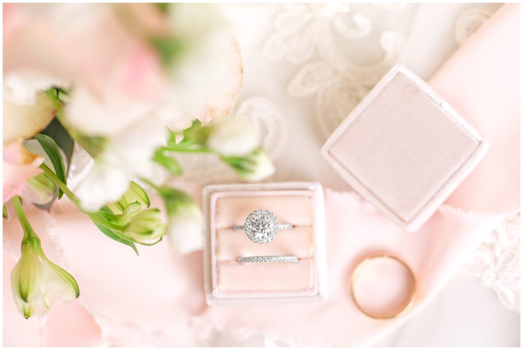 pink mrs box ring photography round engagement ring with halo Elegant Anniston Country Club Wedding | Wedding Photographers in Birmingham, Alabama